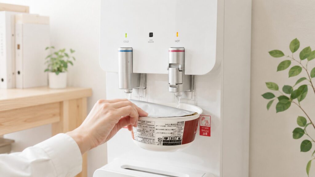 Loccaでカップ麺にお湯を注いでいるイメージ