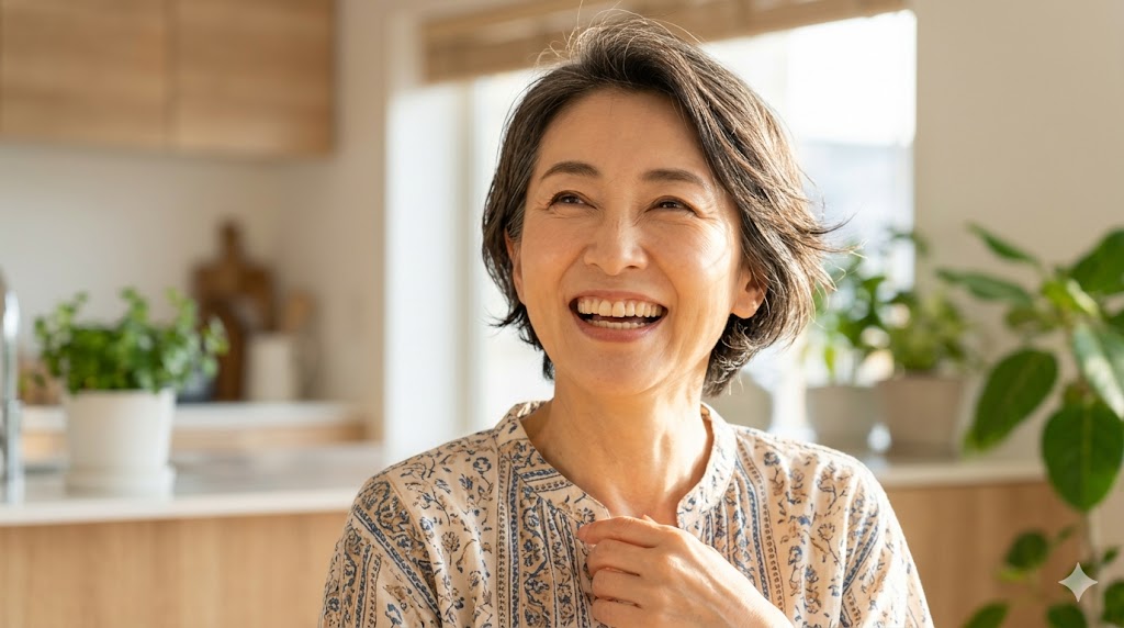 笑顔ではつらつとした50代女性